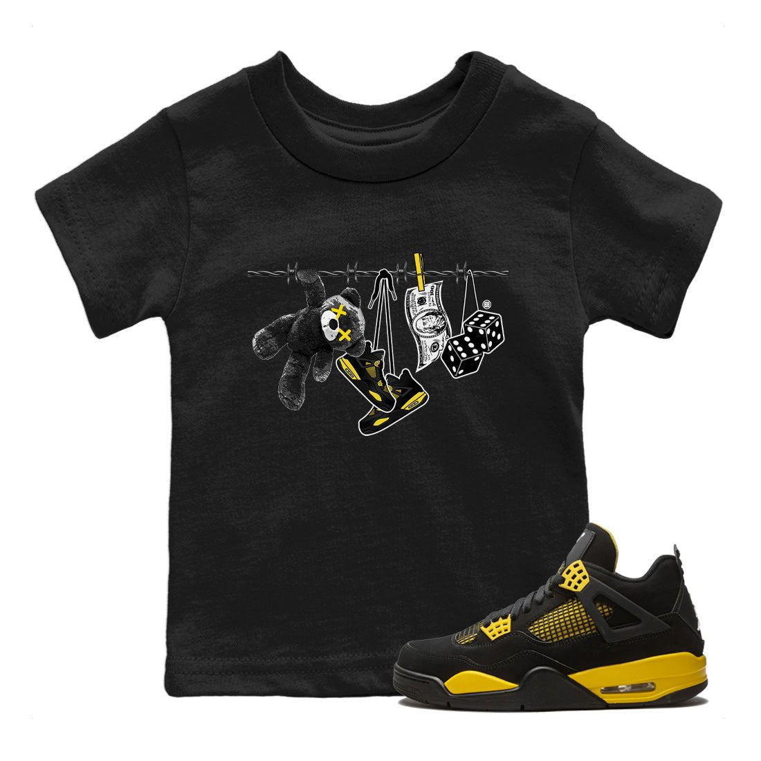 Air Jordan 4 Thunder Sneaker Match Tees Clothesline Sneaker Tees Thunder 4s T-Shirt Kids Shirts Black 1