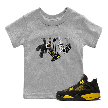 Air Jordan 4 Thunder Sneaker Match Tees Clothesline Sneaker Tees Thunder 4s T-Shirt Kids Shirts Heather Grey 1