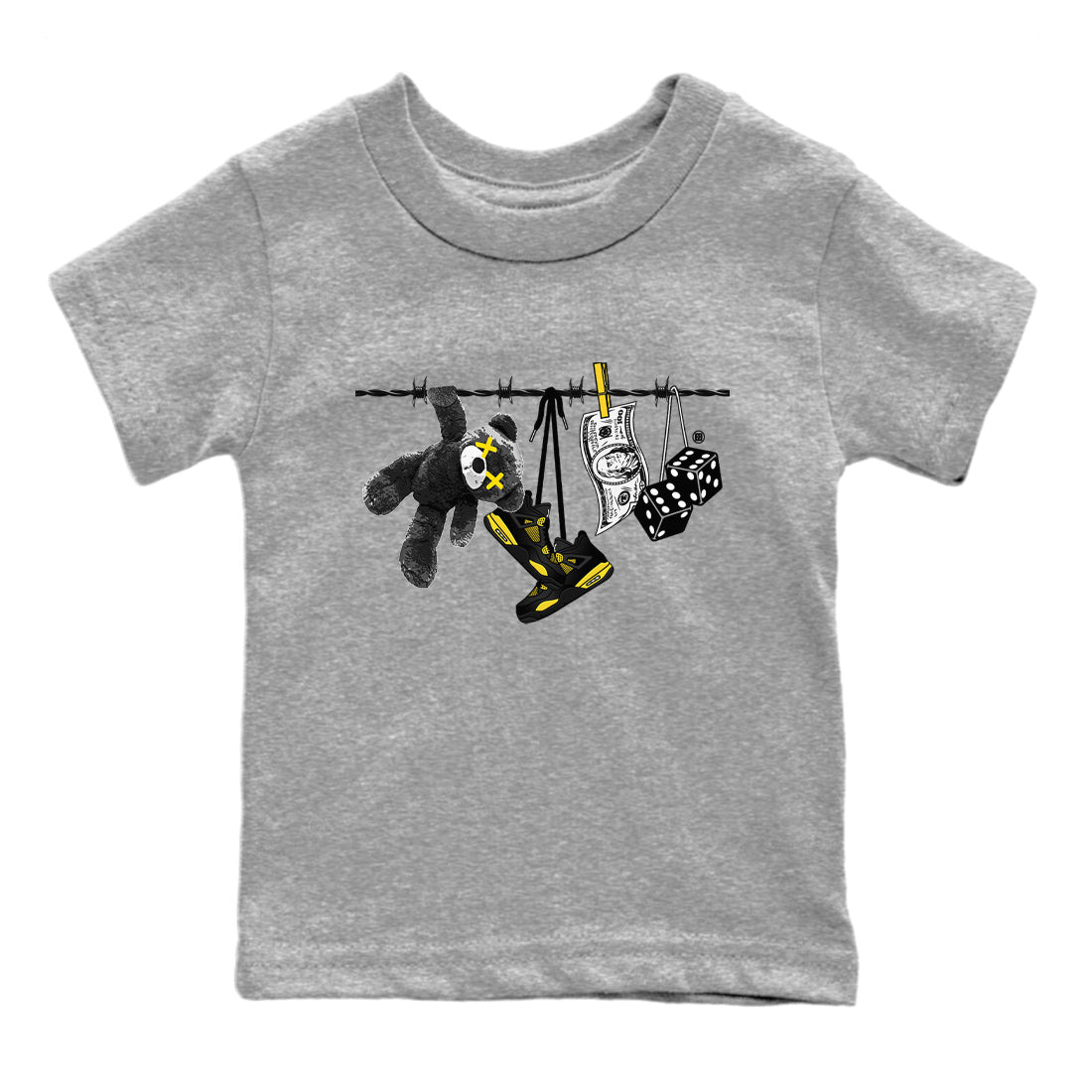 Air Jordan 4 Thunder Sneaker Match Tees Clothesline Sneaker Tees Thunder 4s T-Shirt Kids Shirts Heather Grey 2
