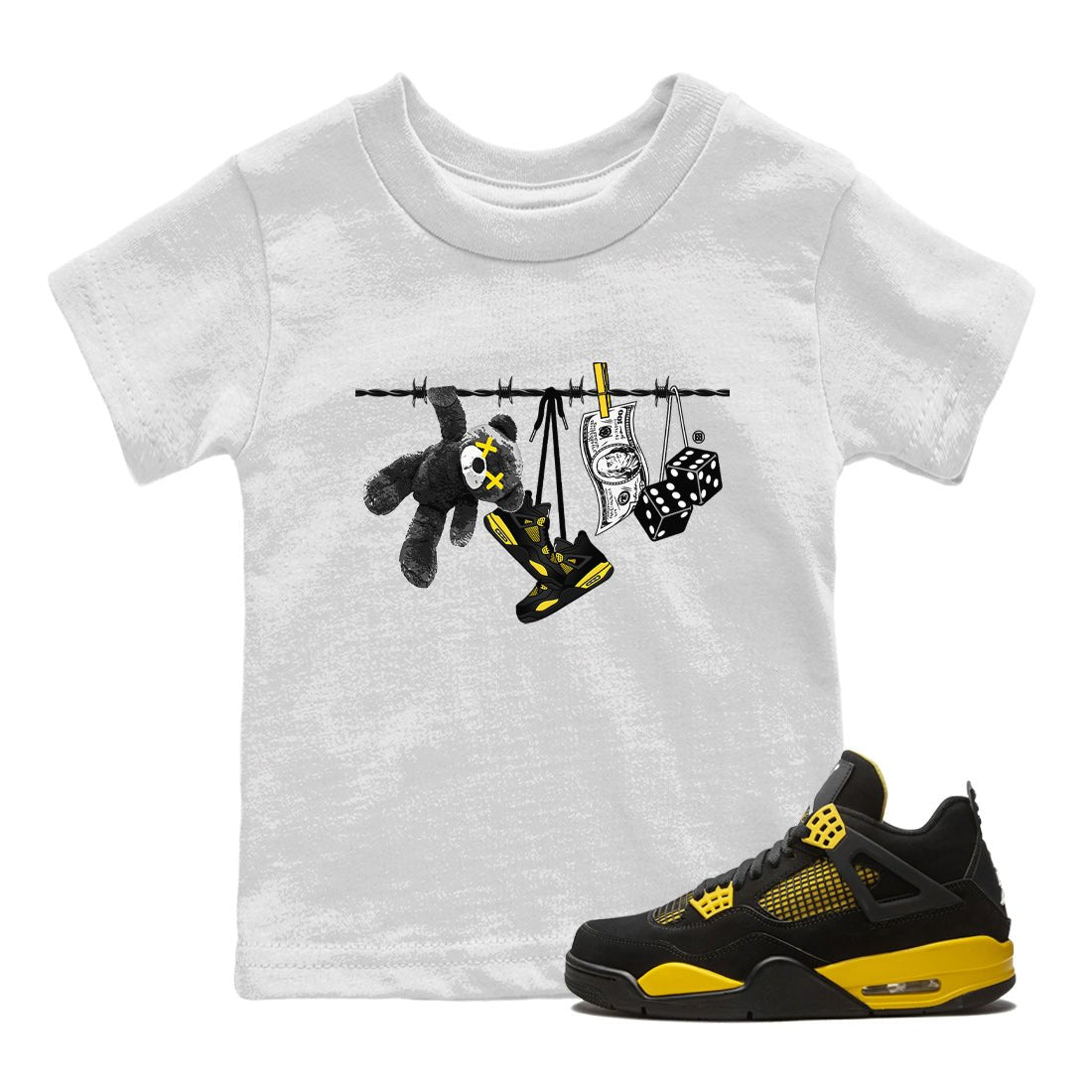 Air Jordan 4 Thunder Sneaker Match Tees Clothesline Sneaker Tees Thunder 4s T-Shirt Kids Shirts White 1