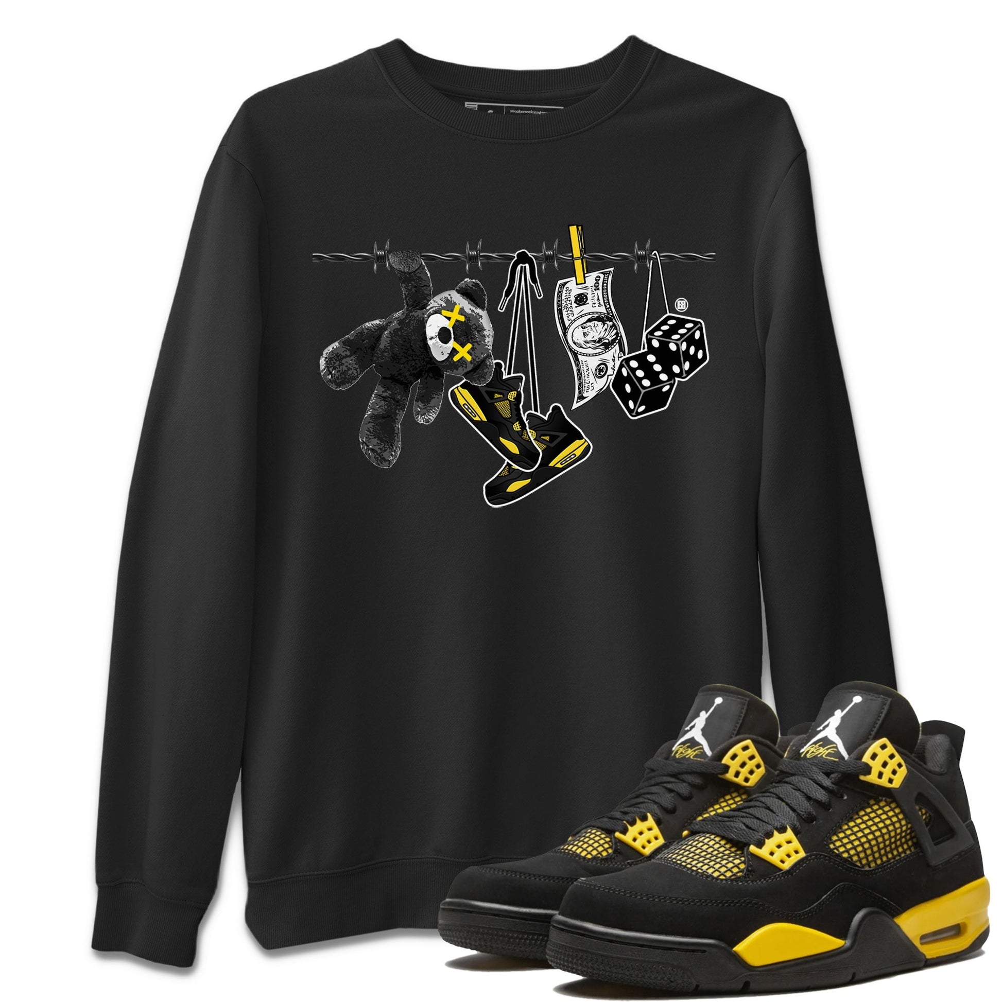 Air Jordan 4 Thunder Sneaker Match Tees Clothesline Sneaker Tees Thunder 4s T-Shirt Unisex Shirts Black 1