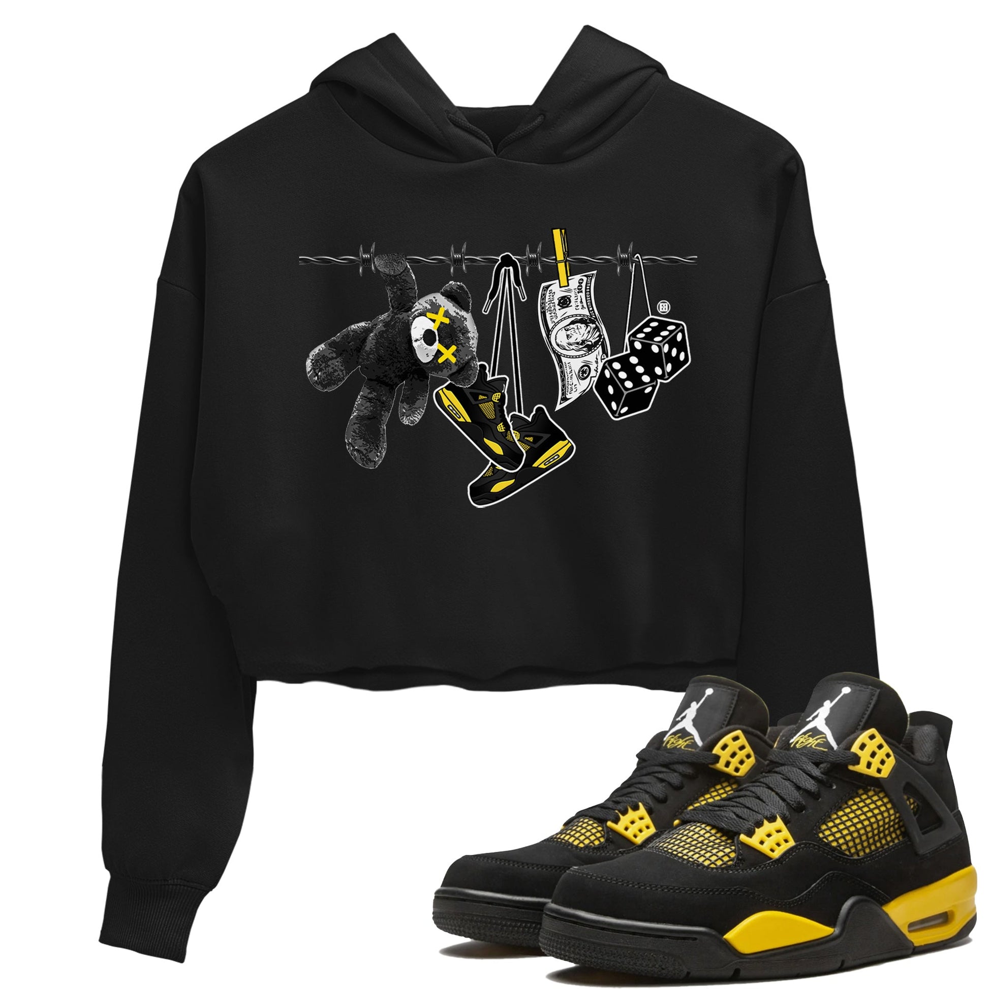 Air Jordan 4 Thunder Sneaker Match Tees Clothesline Sneaker Tees Thunder 4s T-Shirt Women's Shirts Black 1