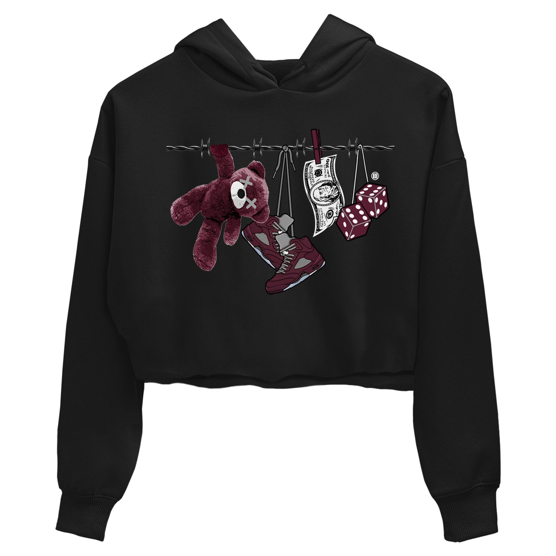 Air Jordan 5 Burgundy Sneaker Match Tees Clothesline Sneaker Tees 5s Burgundy Sneaker Release Tees Women's Shirts Black 2