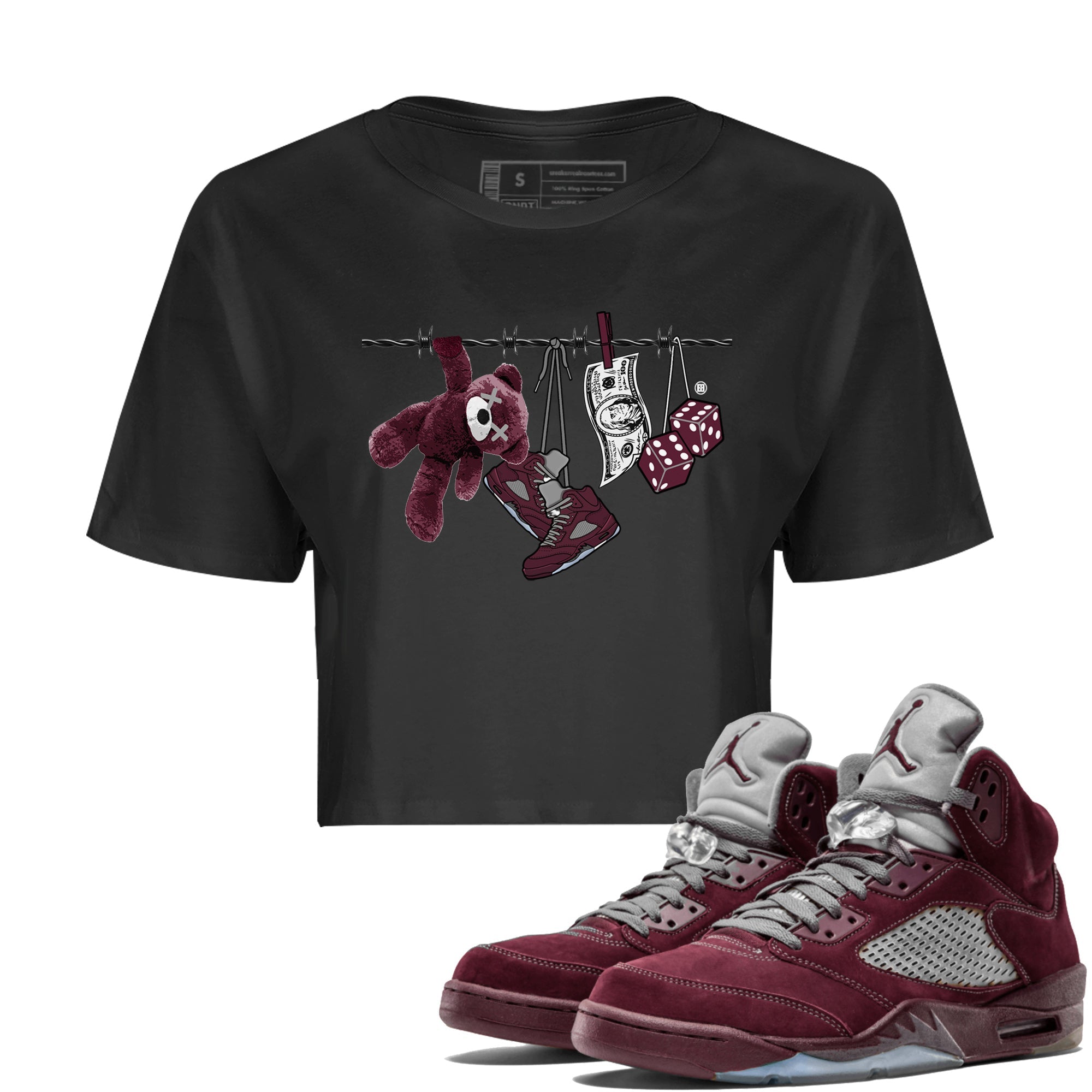 Clothesline Women s Tops Air Jordan 5 Burgundy SNRT Sneaker T shirts