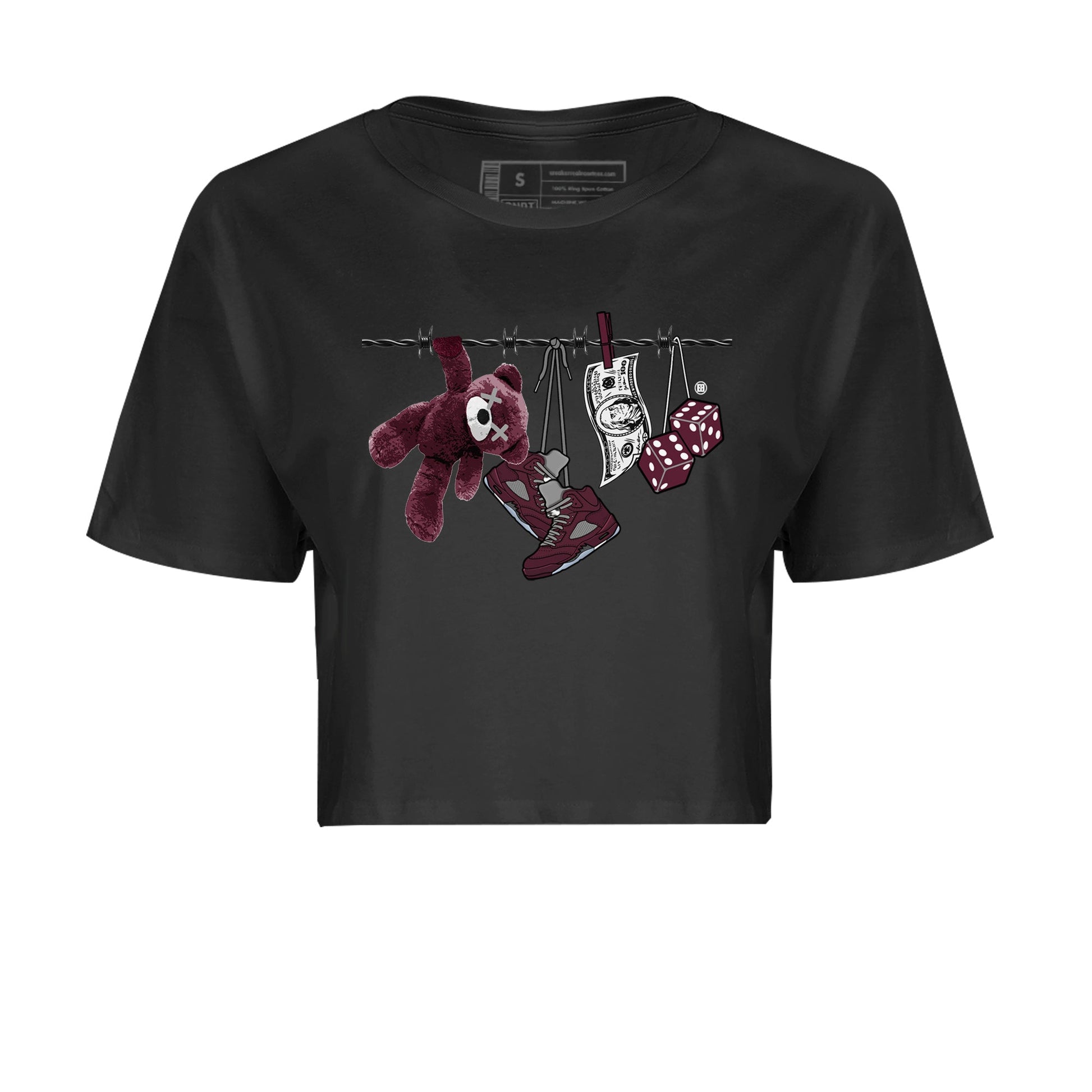 Air Jordan 5 Burgundy Sneaker Match Tees Clothesline Sneaker Tees 5s Burgundy Sneaker Release Tees Women's Shirts Black 2