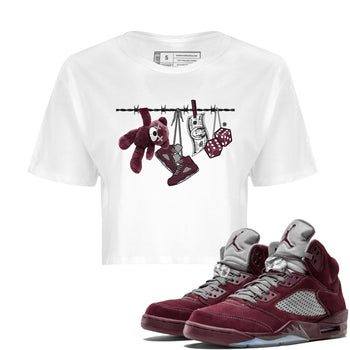 Air Jordan 5 Burgundy Sneaker Match Tees Clothesline Sneaker Tees 5s Burgundy Sneaker Release Tees Women's Shirts White 1