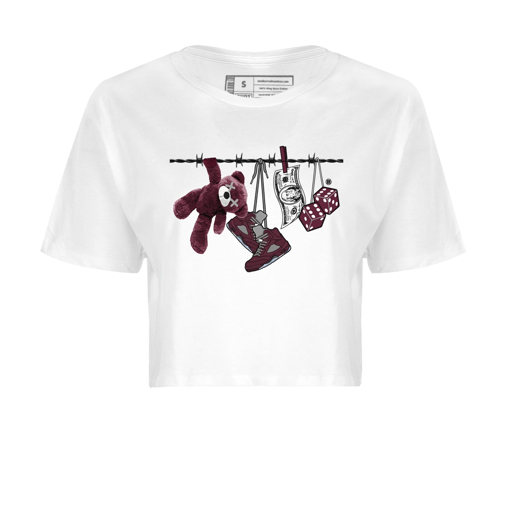 Air Jordan 5 Burgundy Sneaker Match Tees Clothesline Sneaker Tees 5s Burgundy Sneaker Release Tees Women's Shirts White 2