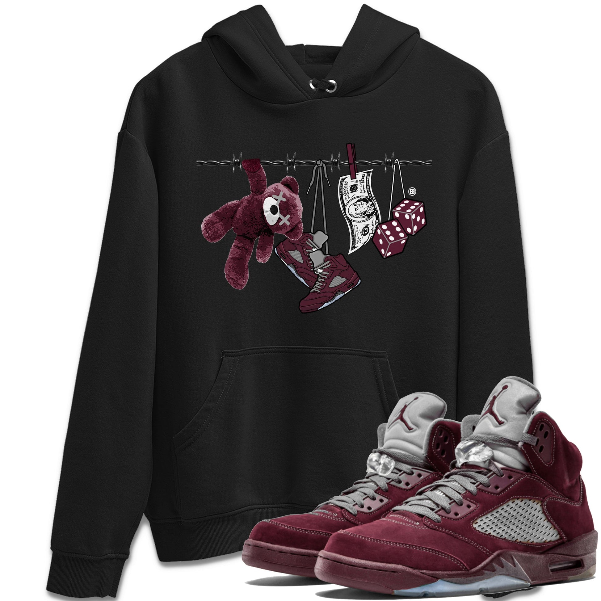 Air Jordan 5 Burgundy Sneaker Match Tees Clothesline Sneaker Tees 5s Burgundy Sneaker Release Tees Unisex Shirts Black 1