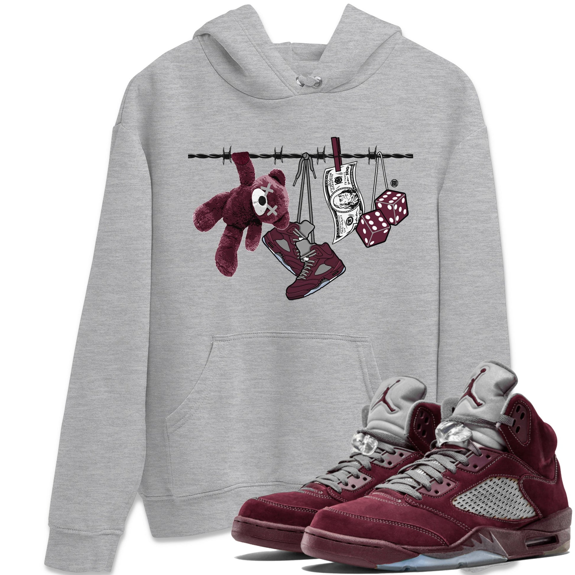 Air Jordan 5 Burgundy Sneaker Match Tees Clothesline Sneaker Tees 5s Burgundy Sneaker Release Tees Unisex Shirts Heather Grey 1