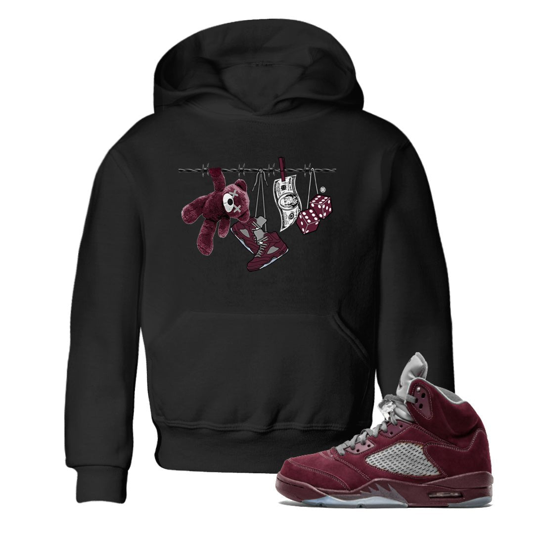 Air Jordan 5 Burgundy Sneaker Match Tees Clothesline Sneaker Tees 5s Burgundy Sneaker Release Tees Kids Shirts Black 1