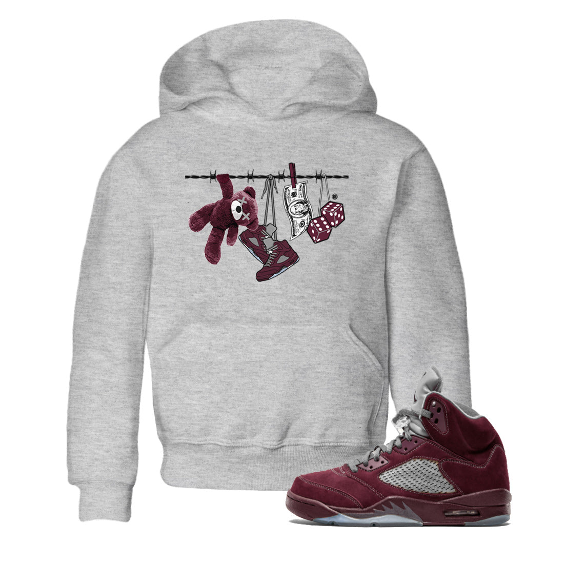 Air Jordan 5 Burgundy Sneaker Match Tees Clothesline Sneaker Tees 5s Burgundy Sneaker Release Tees Kids Shirts Heather Grey 1