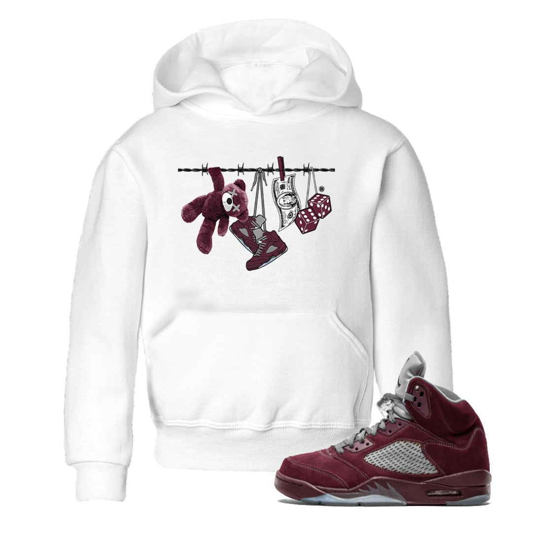 Air Jordan 5 Burgundy Sneaker Match Tees Clothesline Sneaker Tees 5s Burgundy Sneaker Release Tees Kids Shirts White 1