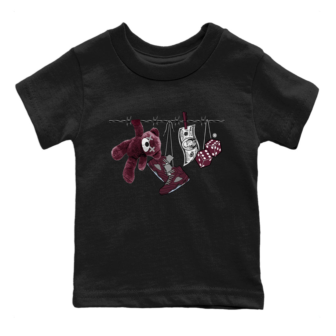 Air Jordan 5 Burgundy Sneaker Match Tees Clothesline Sneaker Tees 5s Burgundy Sneaker Release Tees Kids Shirts Black 2