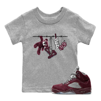 Air Jordan 5 Burgundy Sneaker Match Tees Clothesline Sneaker Tees 5s Burgundy Sneaker Release Tees Kids Shirts Heather Grey 1