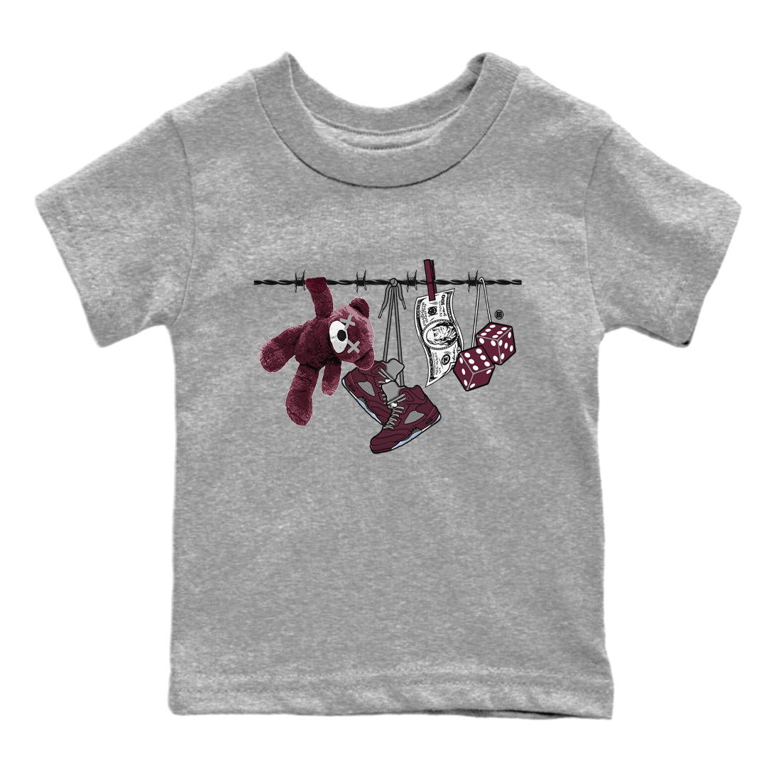 Air Jordan 5 Burgundy Sneaker Match Tees Clothesline Sneaker Tees 5s Burgundy Sneaker Release Tees Kids Shirts Heather Grey 2