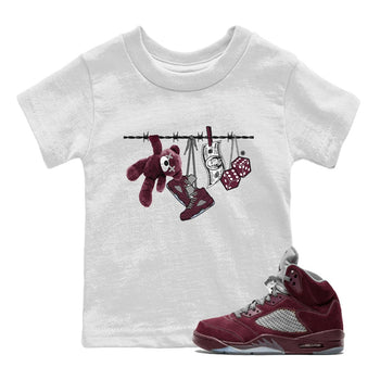 Air Jordan 5 Burgundy Sneaker Match Tees Clothesline Sneaker Tees 5s Burgundy Sneaker Release Tees Kids Shirts White 1
