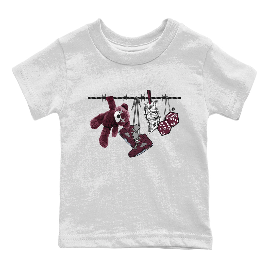 Air Jordan 5 Burgundy Sneaker Match Tees Clothesline Sneaker Tees 5s Burgundy Sneaker Release Tees Kids Shirts White 2