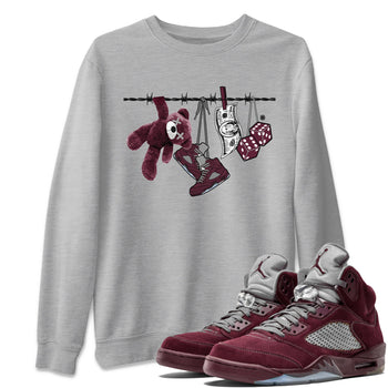 Air Jordan 5 Burgundy Sneaker Match Tees Clothesline Sneaker Tees 5s Burgundy Sneaker Release Tees Unisex Shirts Heather Grey 1
