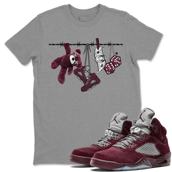 Air Jordan 5 Burgundy Sneaker Match Tees Clothesline Sneaker Tees 5s Burgundy Sneaker Release Tees Unisex Shirts Heather Grey 1