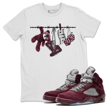 Air Jordan 5 Burgundy Sneaker Match Tees Clothesline Sneaker Tees 5s Burgundy Sneaker Release Tees Unisex Shirts White 1