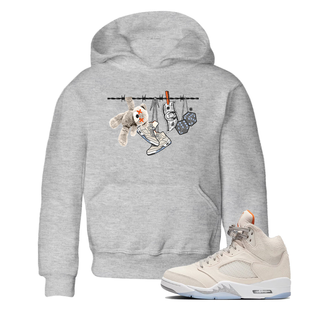 Air Jordan 5 Craft Sneaker Match Tees Clothesline Sneaker Tees Air Jordan 5 Retro Craft Tees Kids Shirts Heather Grey 1