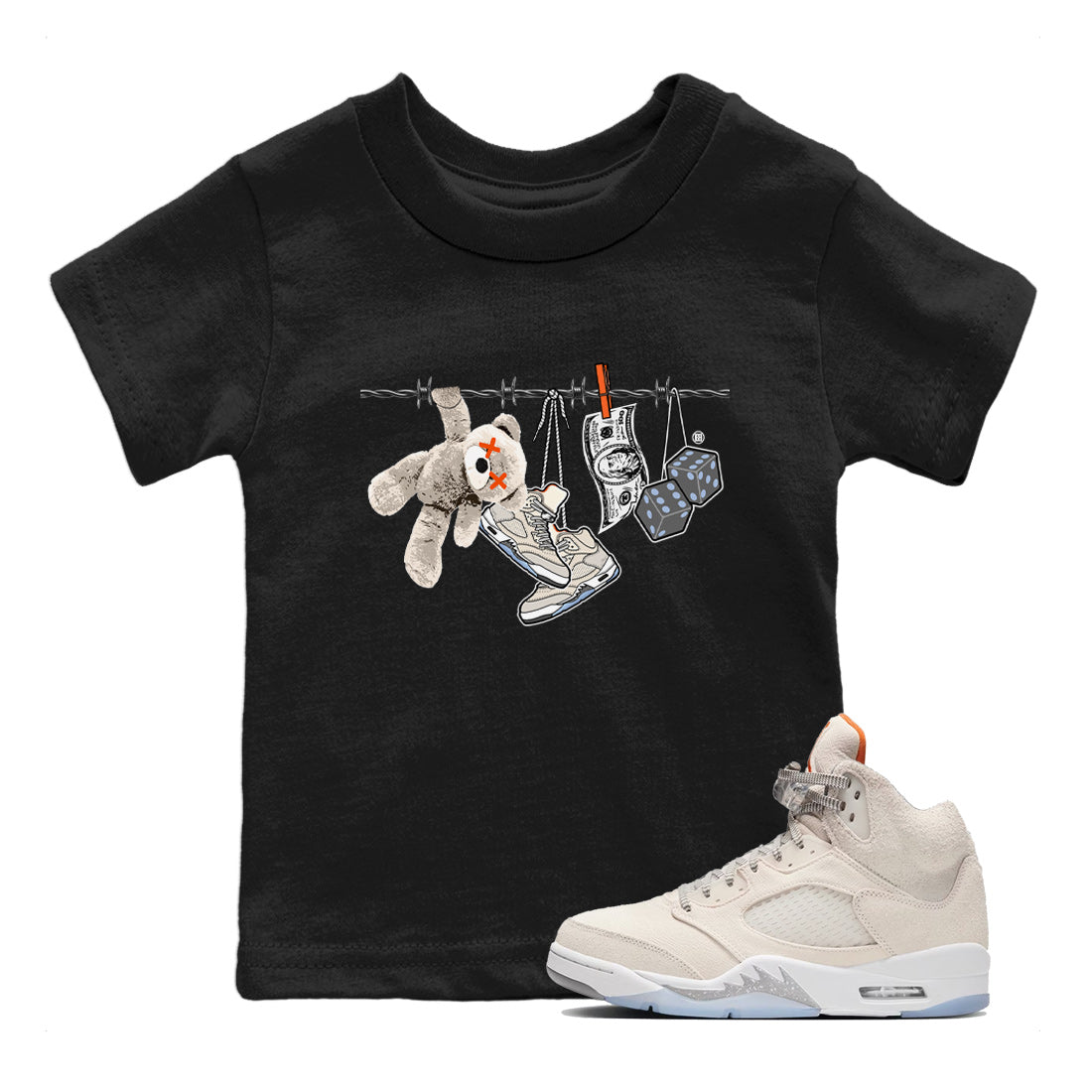 Air Jordan 5 Craft Sneaker Match Tees Clothesline Sneaker Tees Air Jordan 5 Retro Craft Tees Kids Shirts Black 1