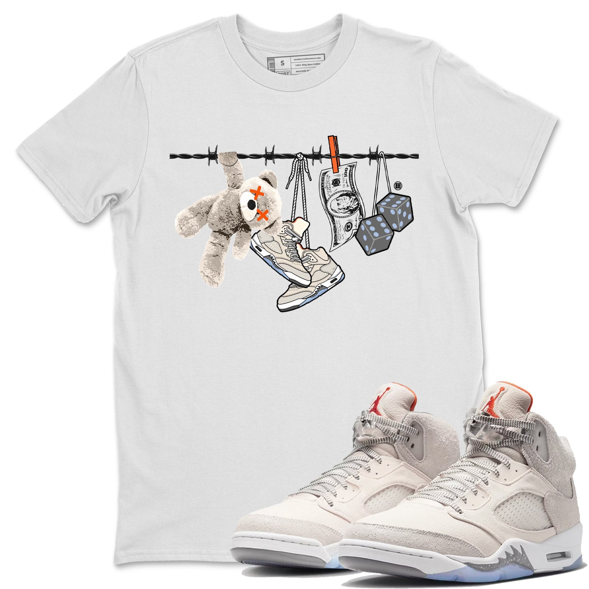 Air Jordan 5 Craft Sneaker Match Tees Clothesline Sneaker Tees Air Jordan 5 Retro Craft Tees Unisex Shirts White 1