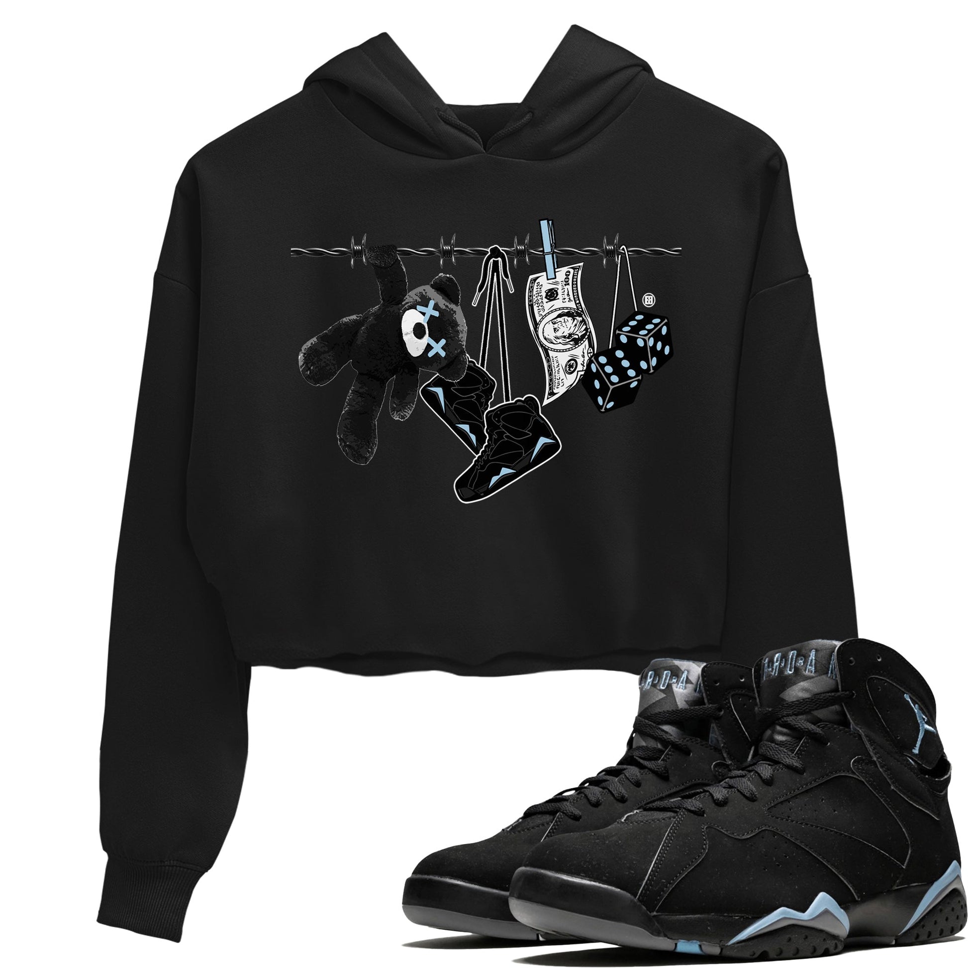 Air Jordan 7 Chambray Sneaker Match Tees Clothesline Sneaker Tees AJ7 Chambray SNRT Sneaker Release Tees Women's Shirts Black 1