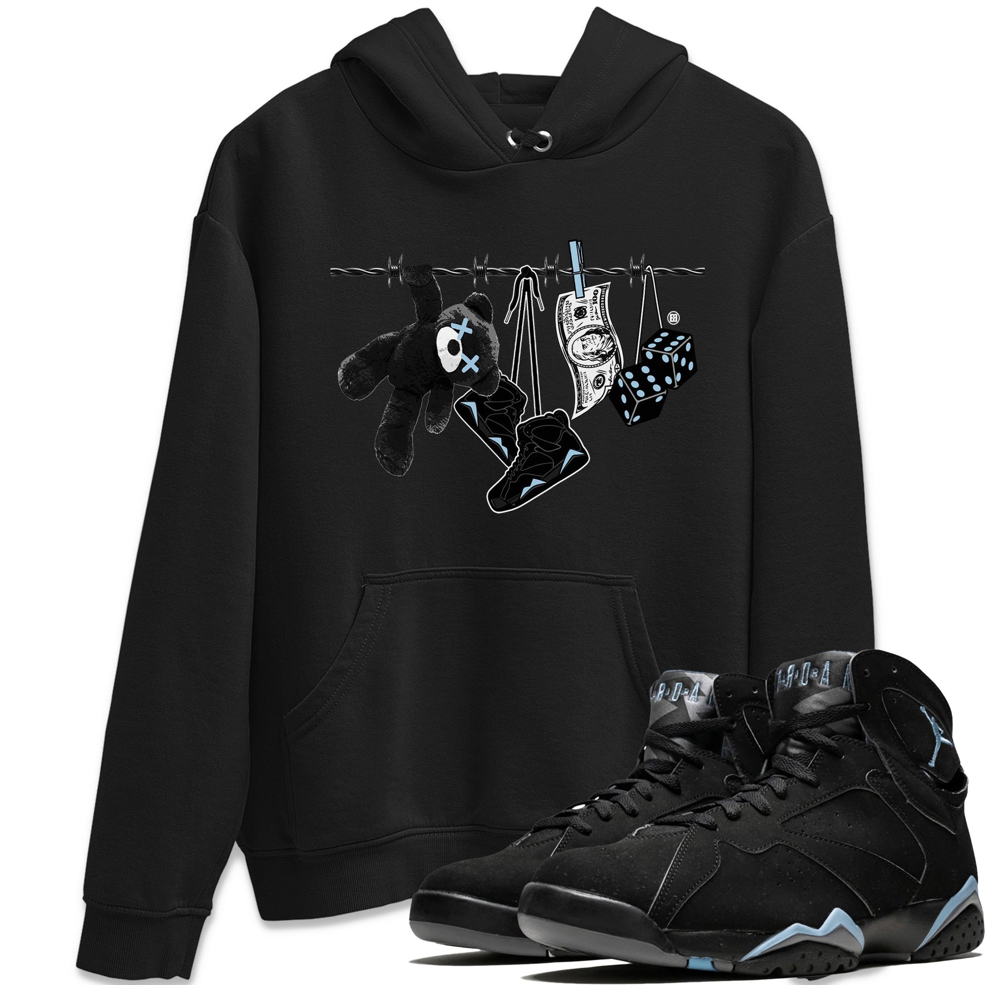 Air Jordan 7 Chambray Sneaker Match Tees Clothesline Sneaker Tees AJ7 Chambray SNRT Sneaker Release Tees Unisex Shirts Black 1