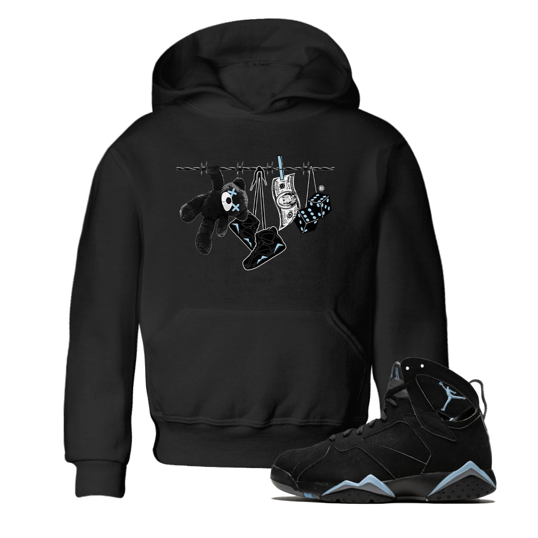 Air Jordan 7 Chambray Sneaker Match Tees Clothesline Sneaker Tees AJ7 Chambray SNRT Sneaker Release Tees Kids Shirts Black 1