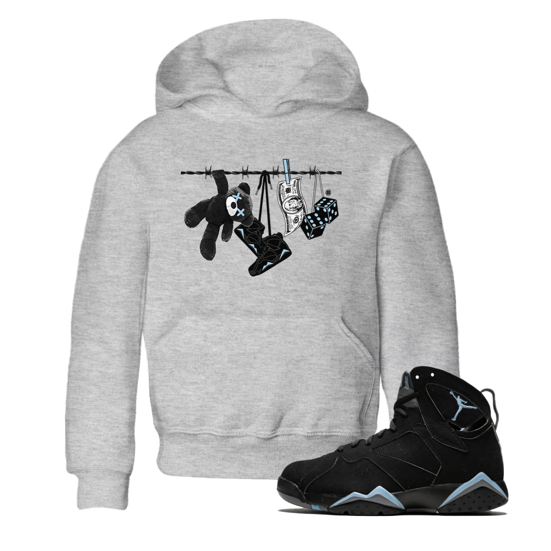 Air Jordan 7 Chambray Sneaker Match Tees Clothesline Sneaker Tees AJ7 Chambray SNRT Sneaker Release Tees Kids Shirts Heather Grey 1