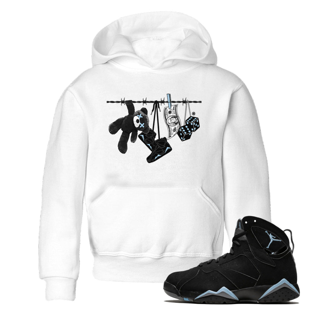 Air Jordan 7 Chambray Sneaker Match Tees Clothesline Sneaker Tees AJ7 Chambray SNRT Sneaker Release Tees Kids Shirts White 1