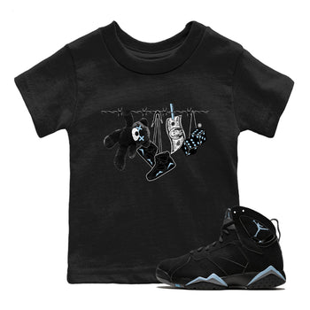 Air Jordan 7 Chambray Sneaker Match Tees Clothesline Sneaker Tees AJ7 Chambray SNRT Sneaker Release Tees Kids Shirts Black 1