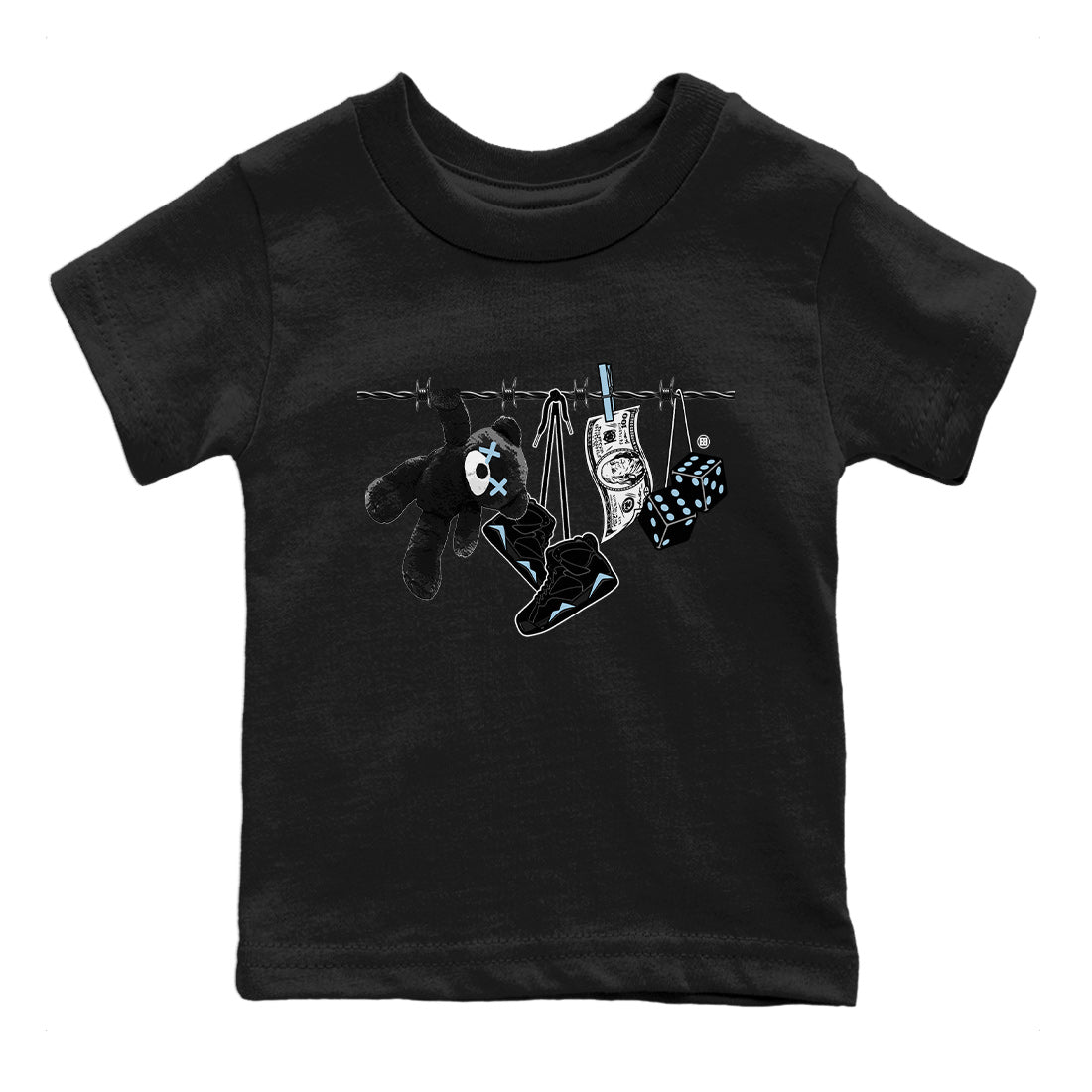 Air Jordan 7 Chambray Sneaker Match Tees Clothesline Sneaker Tees AJ7 Chambray SNRT Sneaker Release Tees Kids Shirts Black 2