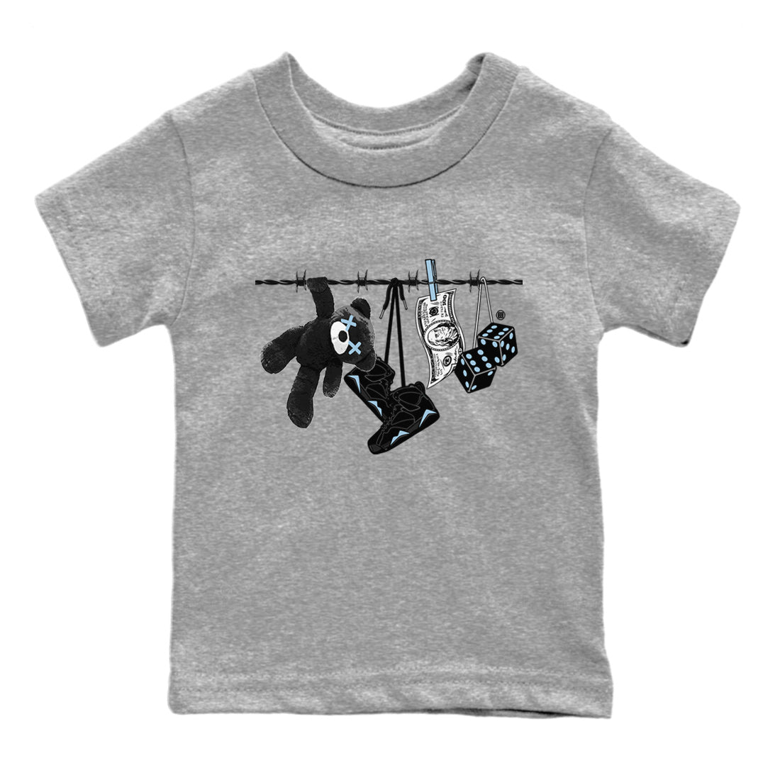 Air Jordan 7 Chambray Sneaker Match Tees Clothesline Sneaker Tees AJ7 Chambray SNRT Sneaker Release Tees Kids Shirts Heather Grey 2