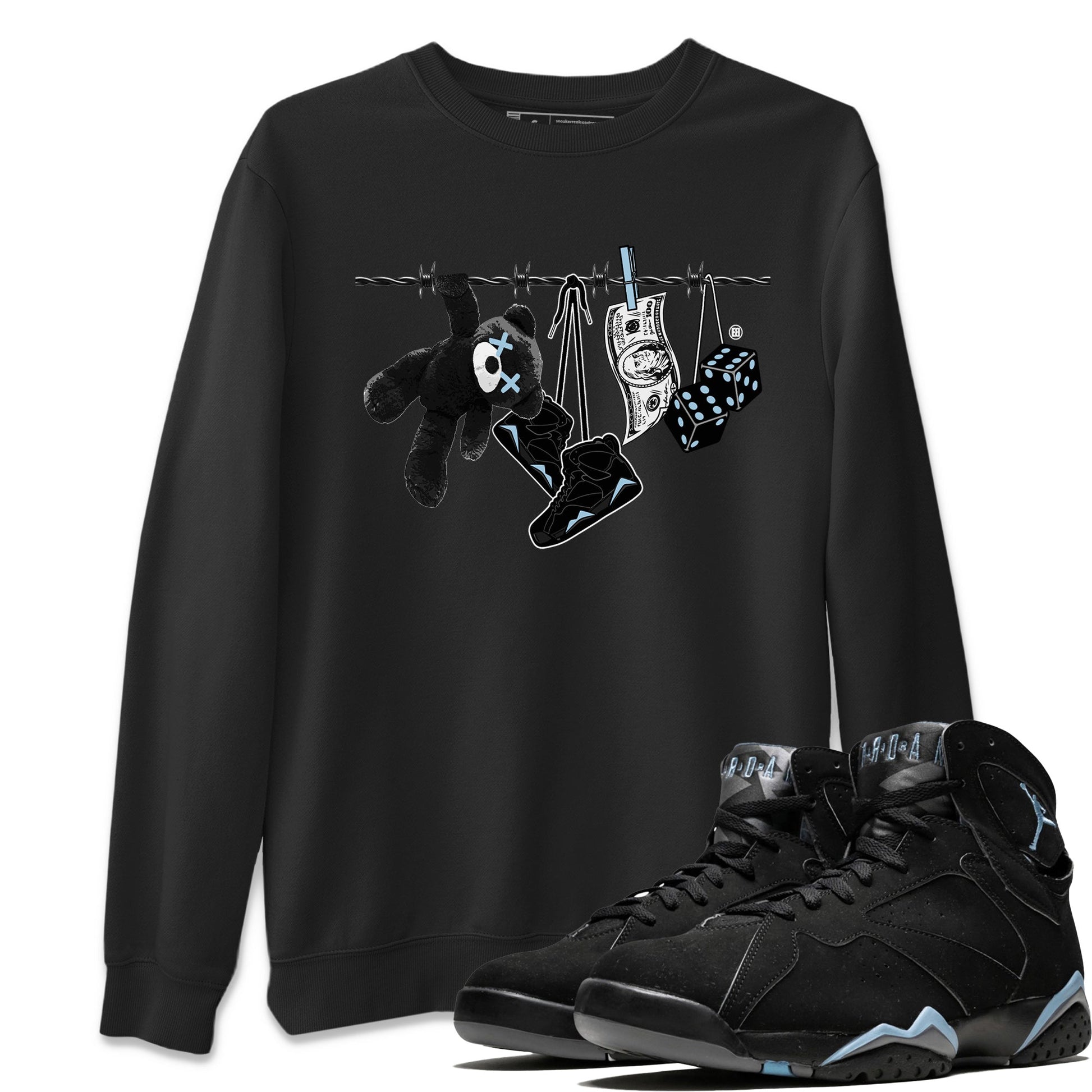 Air Jordan 7 Chambray Sneaker Match Tees Clothesline Sneaker Tees AJ7 Chambray SNRT Sneaker Release Tees Unisex Shirts Black 1