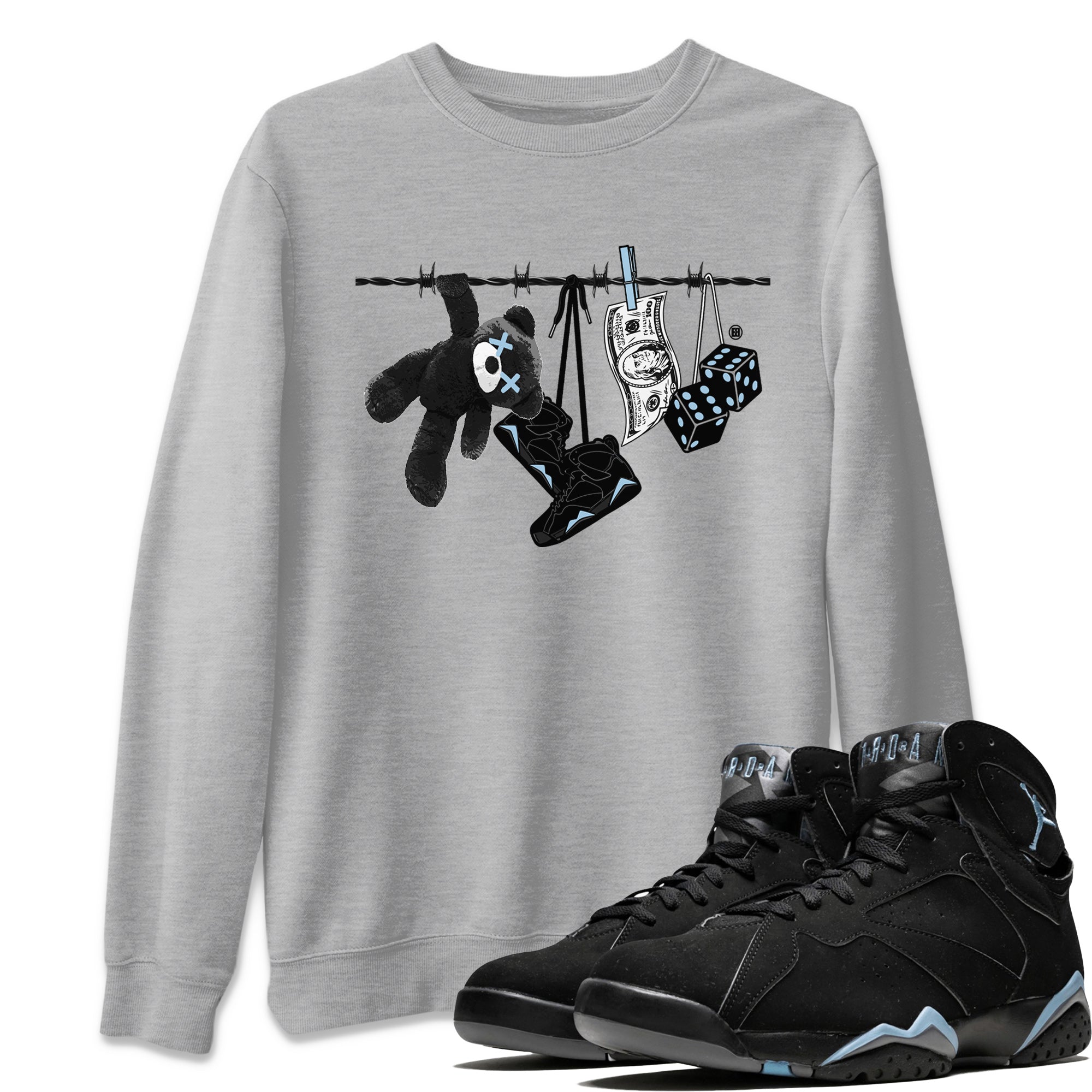 Air Jordan 7 Chambray Sneaker Match Tees Clothesline Sneaker Tees AJ7 Chambray SNRT Sneaker Release Tees Unisex Shirts Heather Grey 1