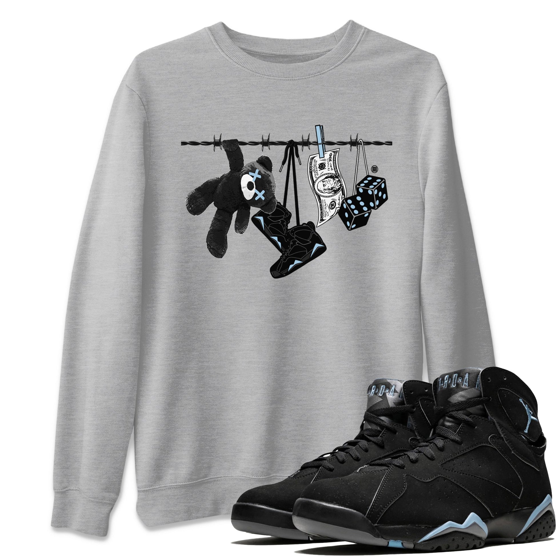 Air Jordan 7 Chambray Sneaker Match Tees Clothesline Sneaker Tees AJ7 Chambray SNRT Sneaker Release Tees Unisex Shirts Heather Grey 1