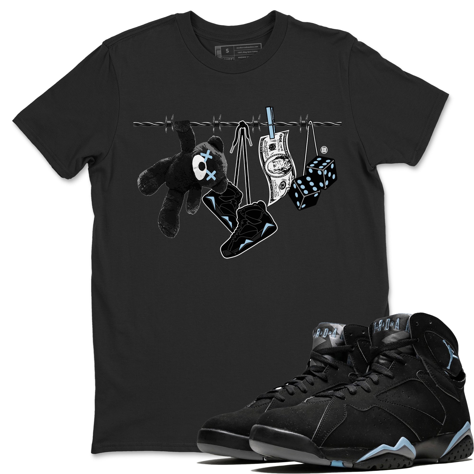 Air Jordan 7 Chambray Sneaker Match Tees Clothesline Sneaker Tees AJ7 Chambray SNRT Sneaker Release Tees Unisex Shirts Black 1