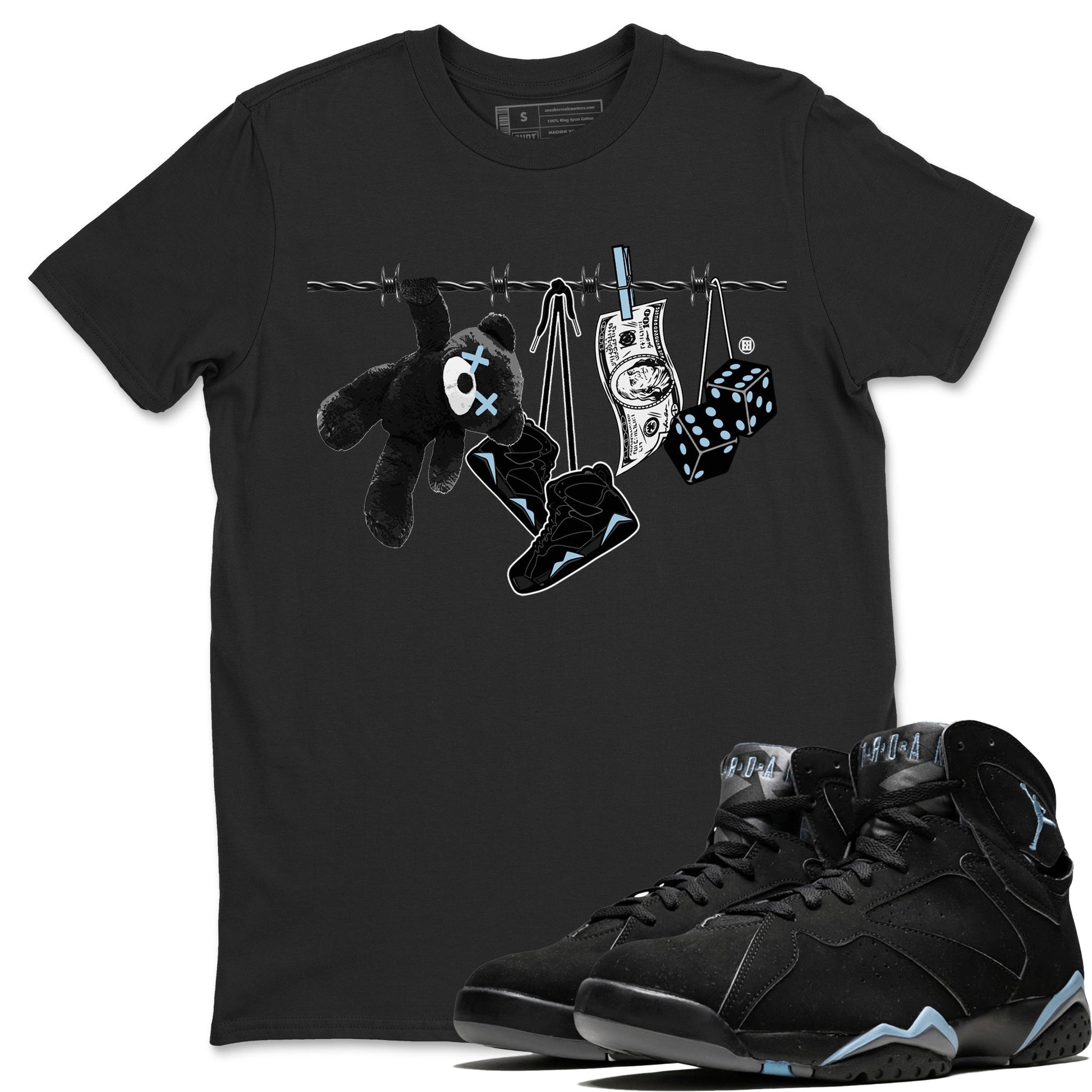 Air Jordan 7 Chambray Sneaker Match Tees Clothesline Sneaker Tees AJ7 Chambray SNRT Sneaker Release Tees Unisex Shirts Black 1