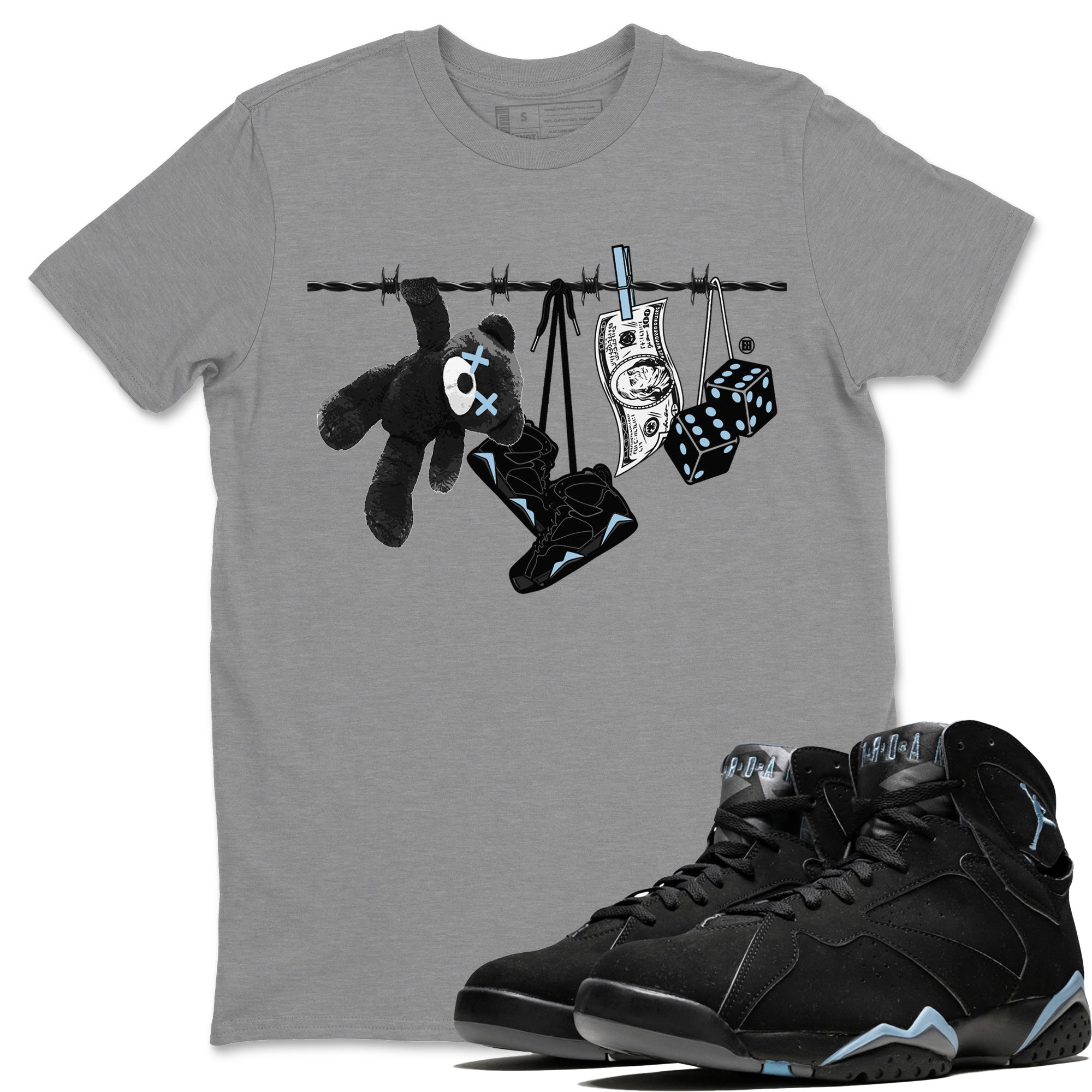 Air Jordan 7 Chambray Sneaker Match Tees Clothesline Sneaker Tees AJ7 Chambray SNRT Sneaker Release Tees Unisex Shirts Heather Grey 1