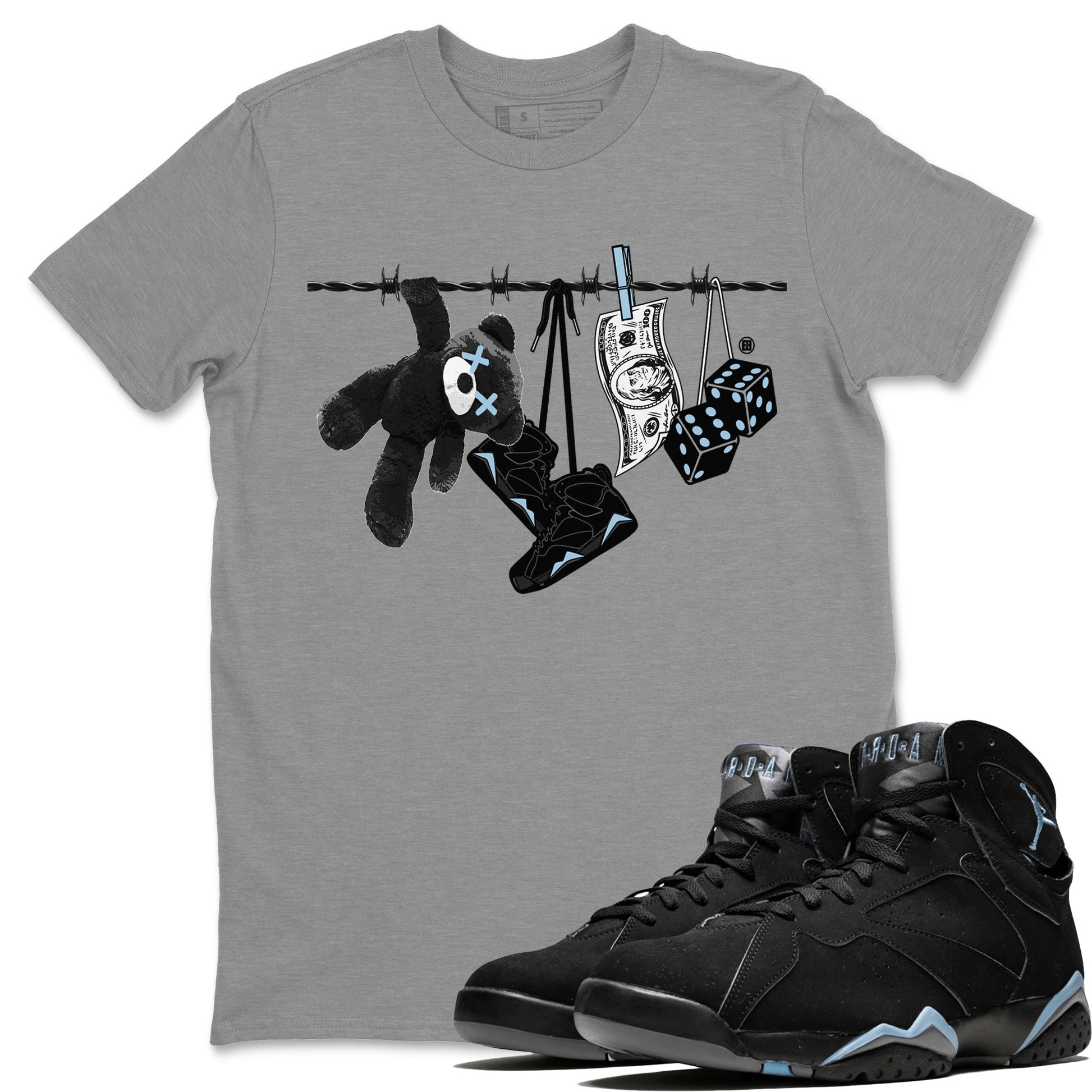 Air Jordan 7 Chambray Sneaker Match Tees Clothesline Sneaker Tees AJ7 Chambray SNRT Sneaker Release Tees Unisex Shirts Heather Grey 1