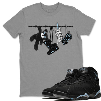 Air Jordan 7 Chambray Sneaker Match Tees Clothesline Sneaker Tees AJ7 Chambray SNRT Sneaker Release Tees Unisex Shirts Heather Grey 1