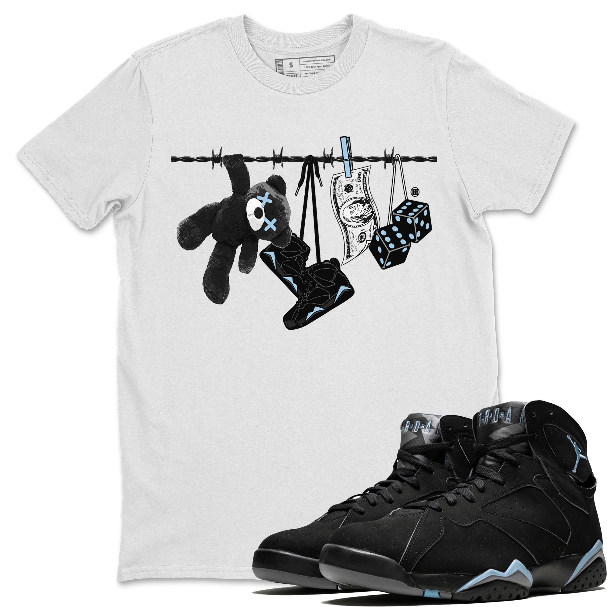 Air Jordan 7 Chambray Sneaker Match Tees Clothesline Sneaker Tees AJ7 Chambray SNRT Sneaker Release Tees Unisex Shirts White 1