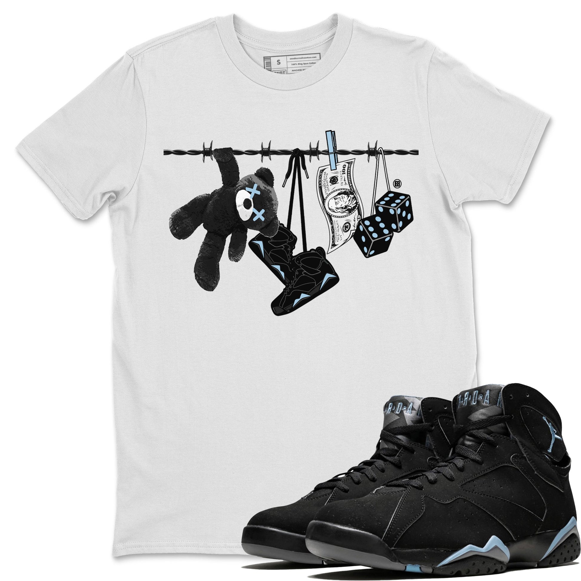 Air Jordan 7 Chambray Sneaker Match Tees Clothesline Sneaker Tees AJ7 Chambray SNRT Sneaker Release Tees Unisex Shirts White 1