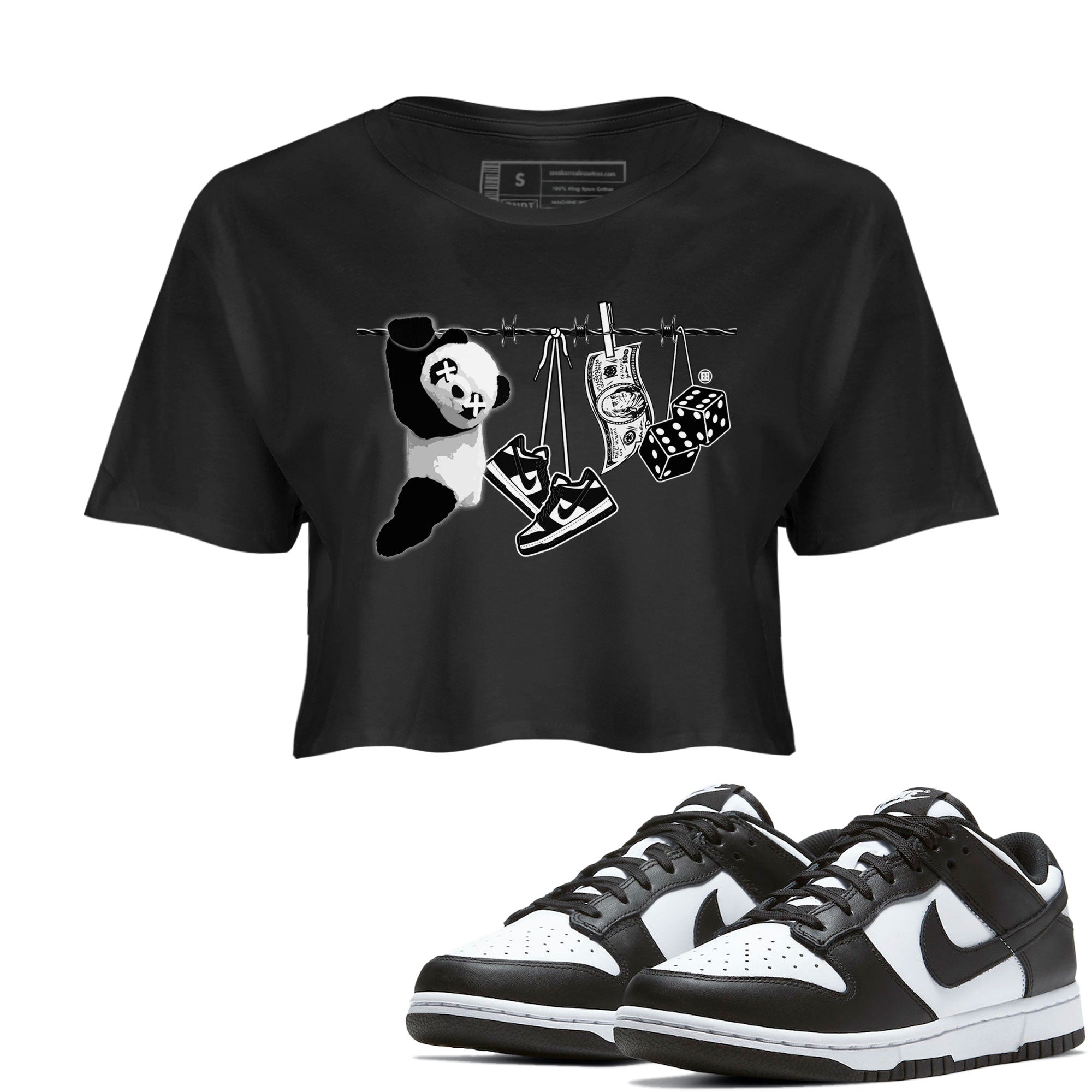 Dunk Panda shirt to match jordans Clothesline sneaker tees Dunk White Black Panda SNRT Sneaker Tees Black 1 Crop T-Shirt