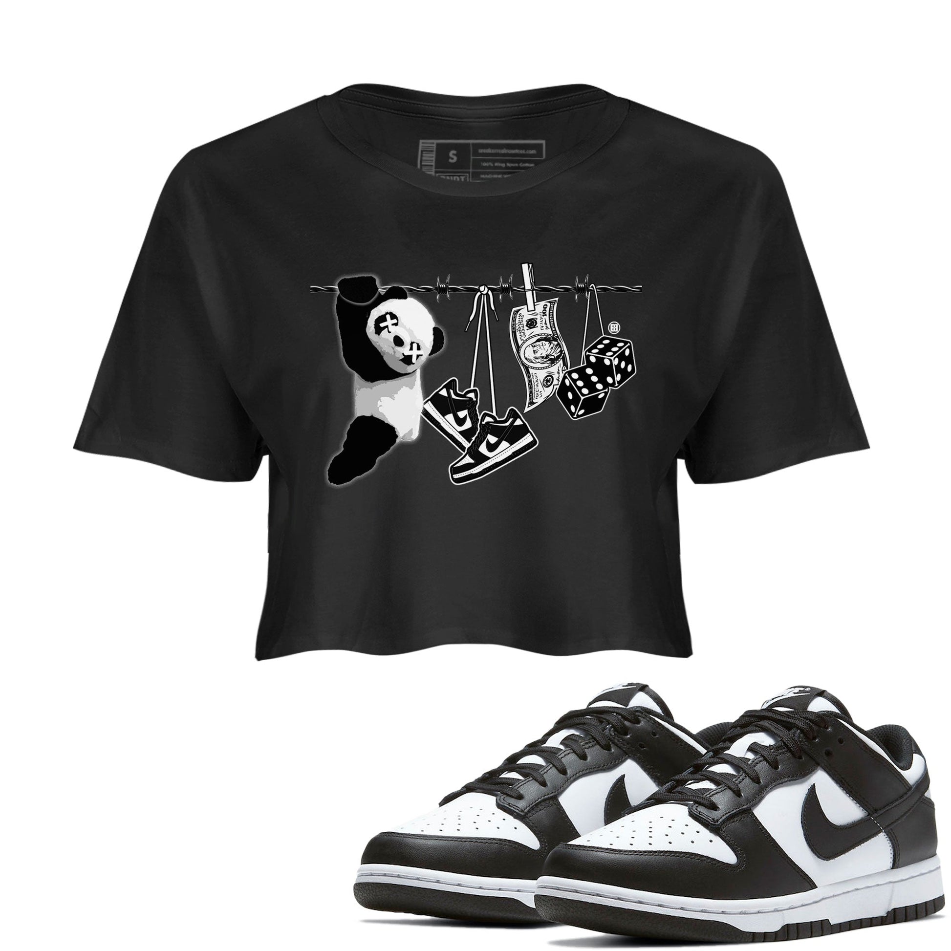 Dunk Panda shirt to match jordans Clothesline sneaker tees Dunk White Black Panda SNRT Sneaker Tees Black 1 Crop T-Shirt