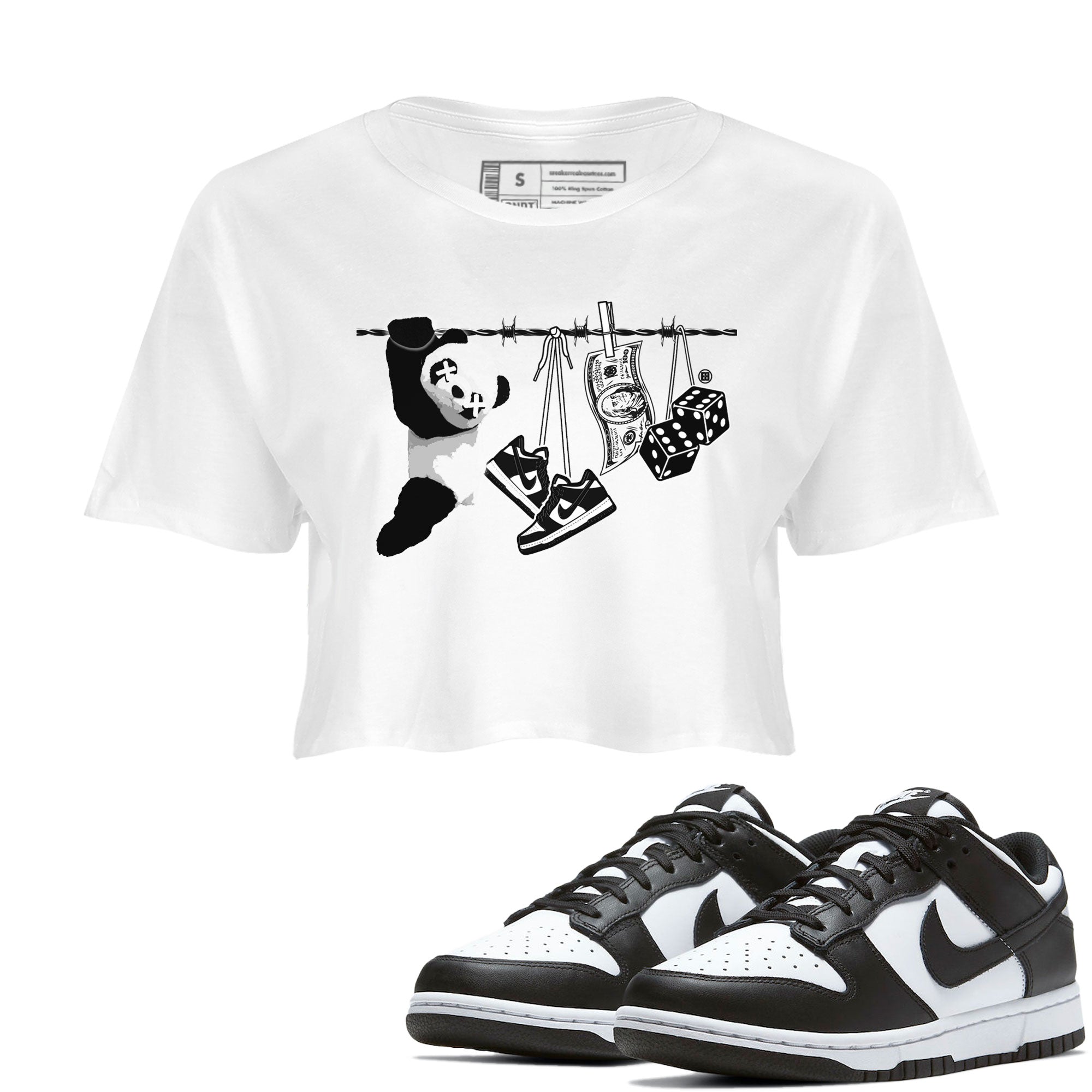 Dunk Panda shirt to match jordans Clothesline sneaker tees Dunk White Black Panda SNRT Sneaker Tees White 1 Crop T-Shirt