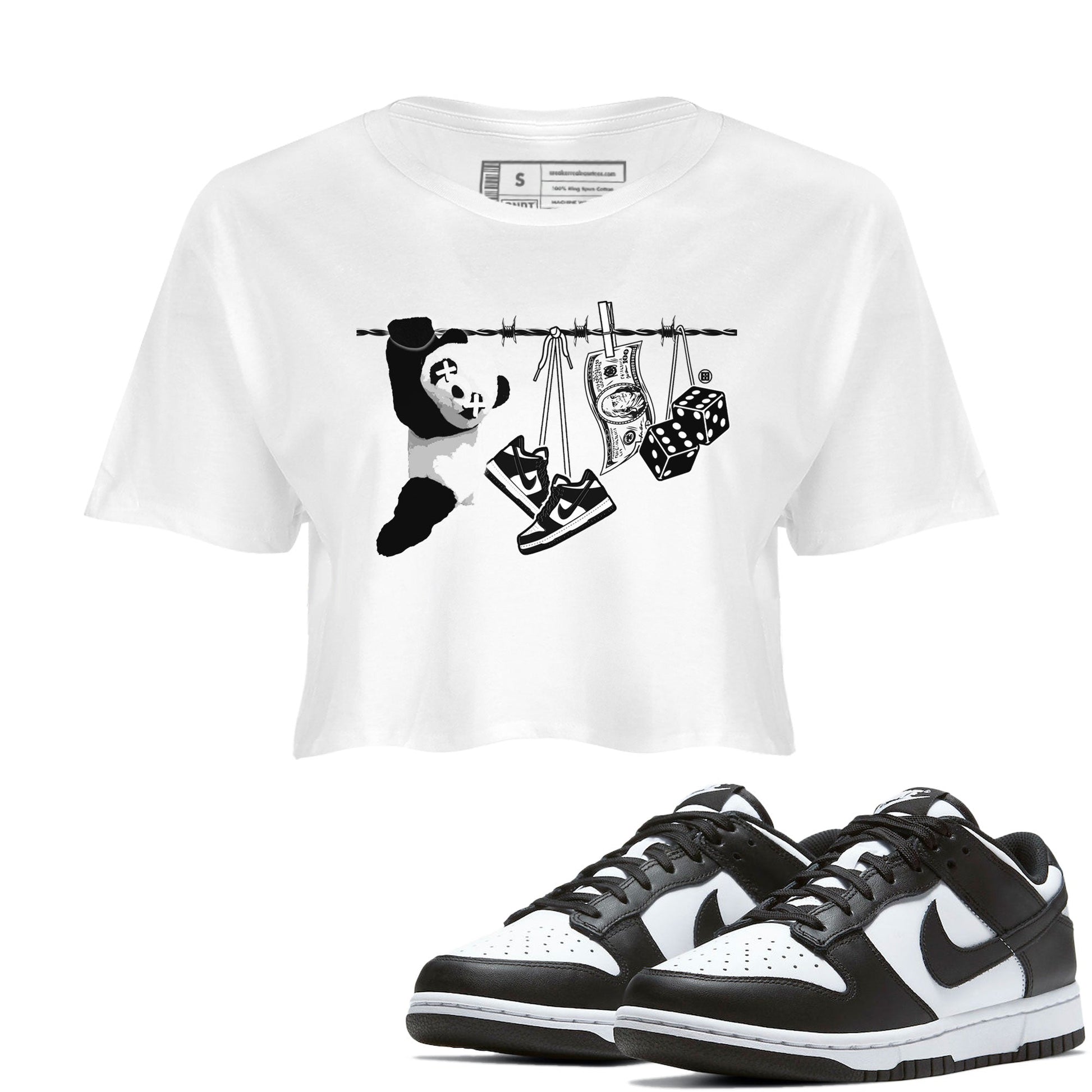 Dunk Panda shirt to match jordans Clothesline sneaker tees Dunk White Black Panda SNRT Sneaker Tees White 1 Crop T-Shirt