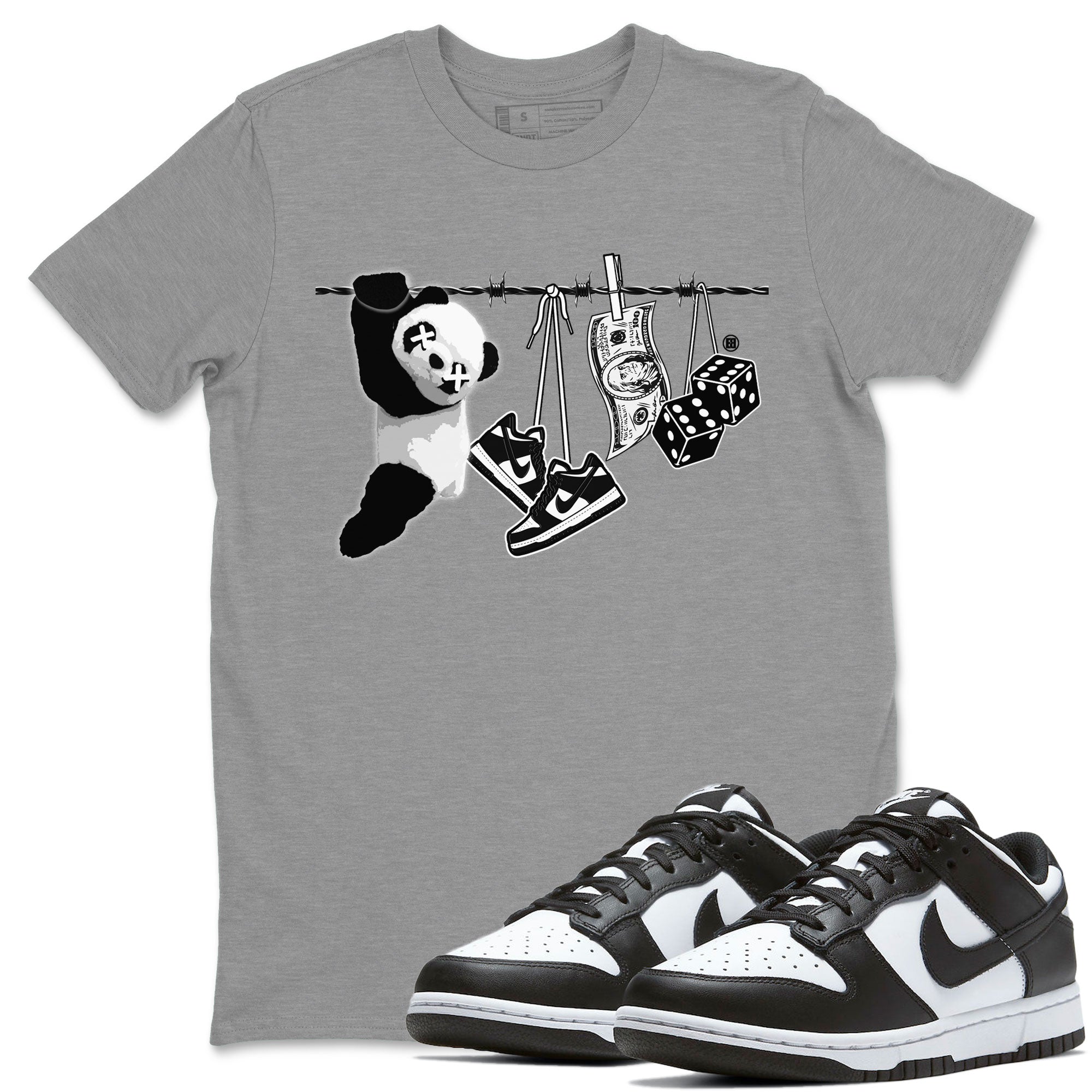 Dunk Panda shirt to match jordans Clothesline sneaker tees Dunk White Black Panda SNRT Sneaker Tees Unisex Heather Grey 1 T-Shirt